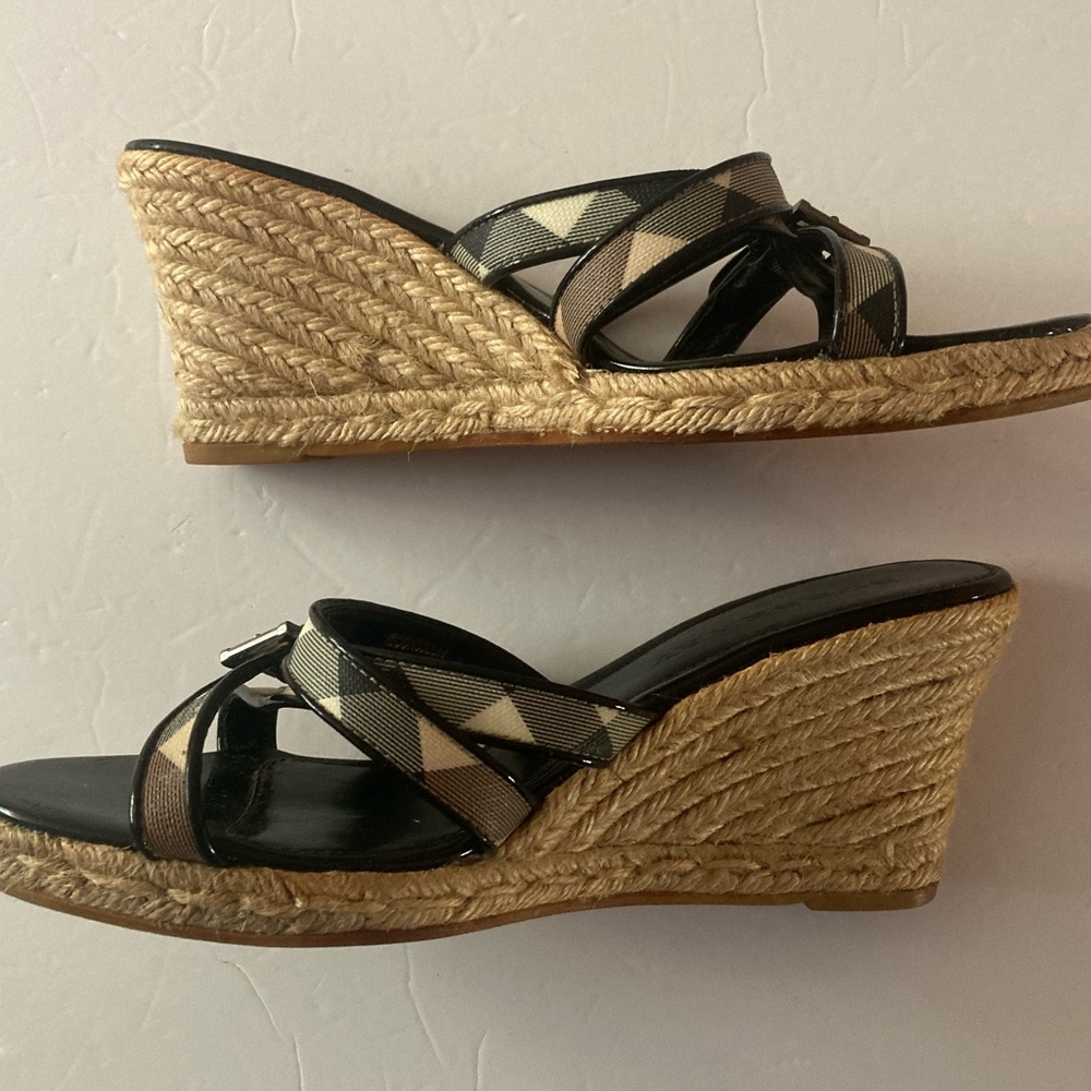 Burberry Womens SZ 9 US SZ 40 EU Nova Check Espadrille Wedge Sandals - Picture 6 of 14